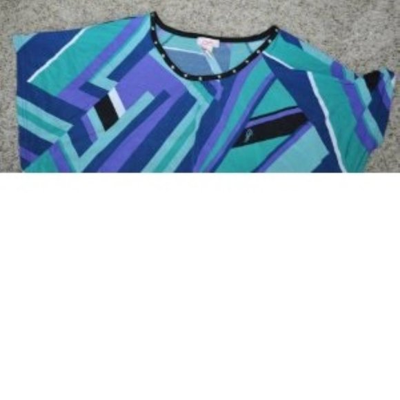 Womens Poncho Shirt Candies Blue Small Studded Round Neck Cap Sleeve Stretch Top - Picture 2 of 3